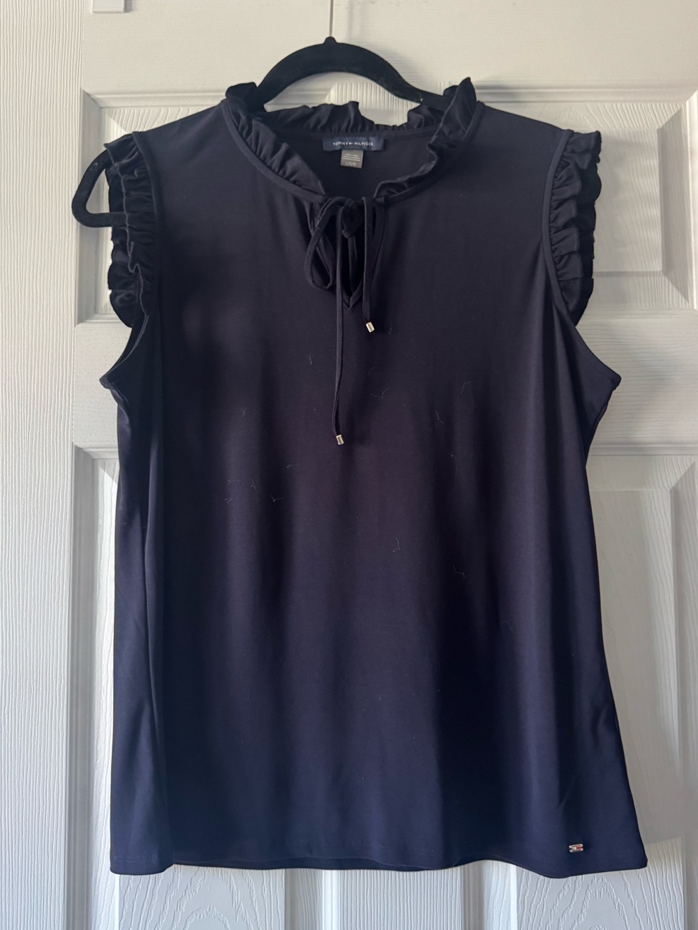 MINT 🍃Tommy Hilfiger Sleeveless blouse Top large navy blue with ties